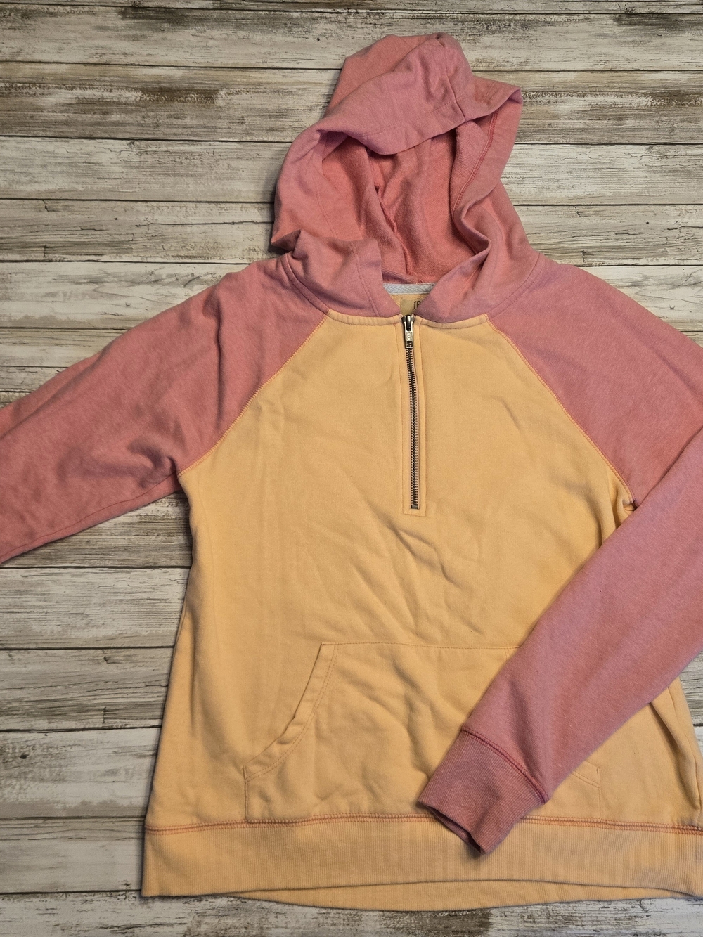 True Craft Pink and Peach Half-Zip Colorblock Hoodie